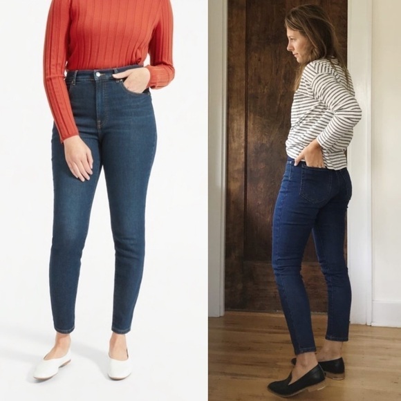 EVERLANE 90s High Waist Dark Wash Stretch Denim Ankle Cropped Skinny Jeans 25 - Picture 6 of 13